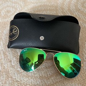 Rayban blue green reflective aviator sunglasses